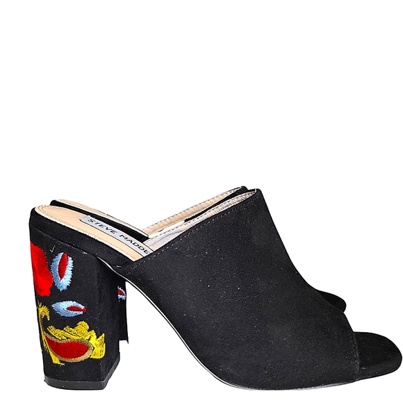Steve Madden Floral Embroidered Mules Size 8 in Black - Picture 3 of 9